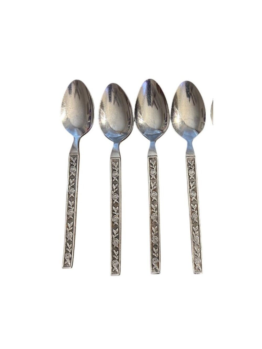 Interpur Mexicaly Rose Stainless Steel Teaspoons Set Of 4 Vintage Floral Design